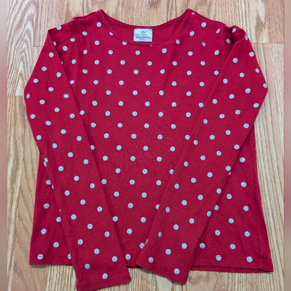 Hanna Andersson Pima Cotton Red Long Sleeve Sparkly Silver Dots 150 12